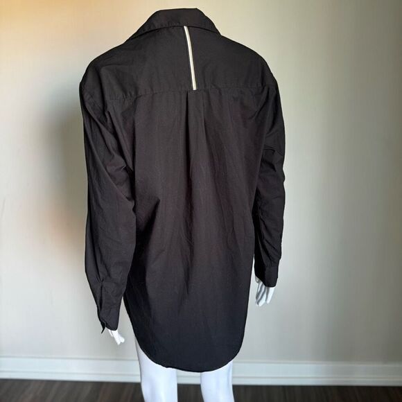Ellen Tracy Tape Trim Poplin Oversized Black Blouse Size S - Picture 5 of 9